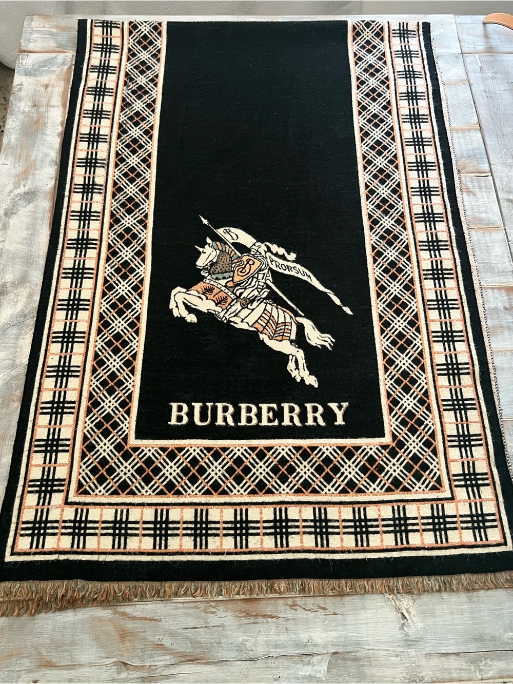 Vintage Burberry Black, Beige and Tan Equestrian Logo chunky scarf/stole